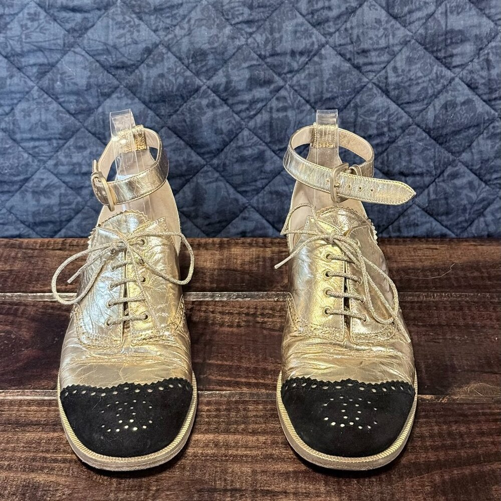 Chanel 2015 runway gold brogue oxfords